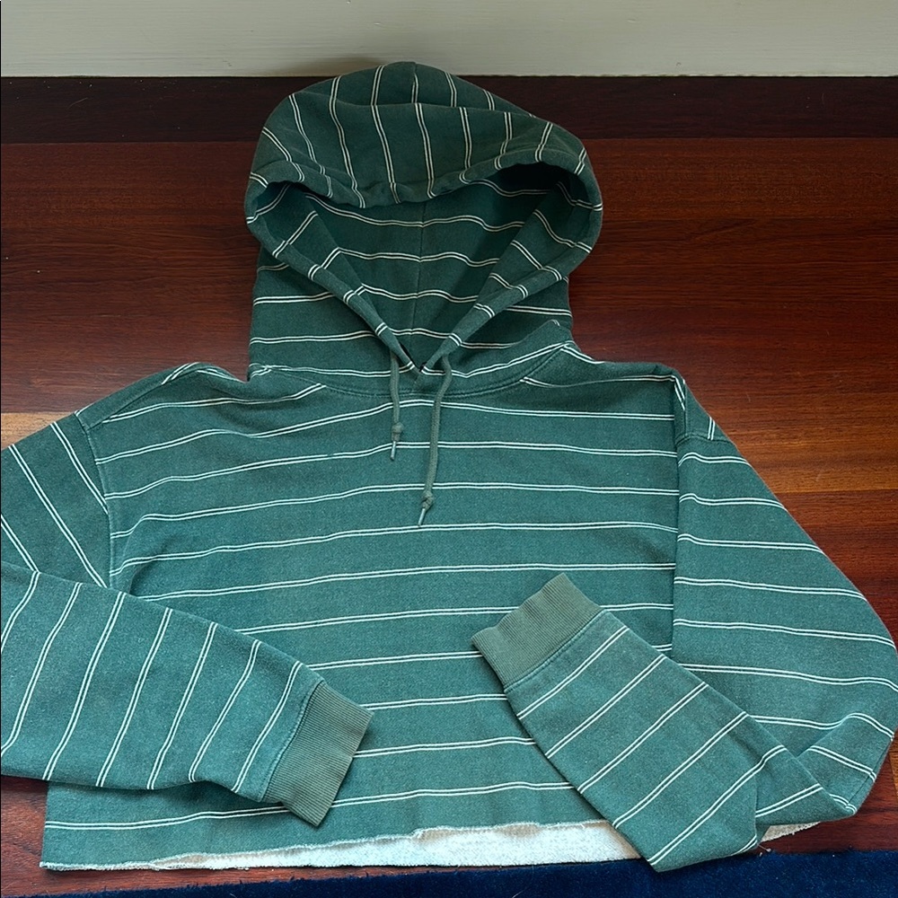 Green Striped Crop Hoodie
